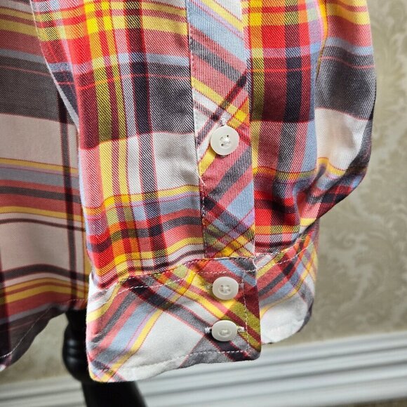 Torrid Size 4 (US 26) Multicolor Plaid Tunic Top Button Down Front Long Sleeves - Picture 6 of 13